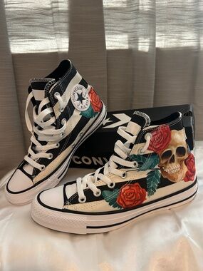 NEW! Converse Chuck Taylor All Star Skull Roses High Top Sneakers Shoes M 5 W 7